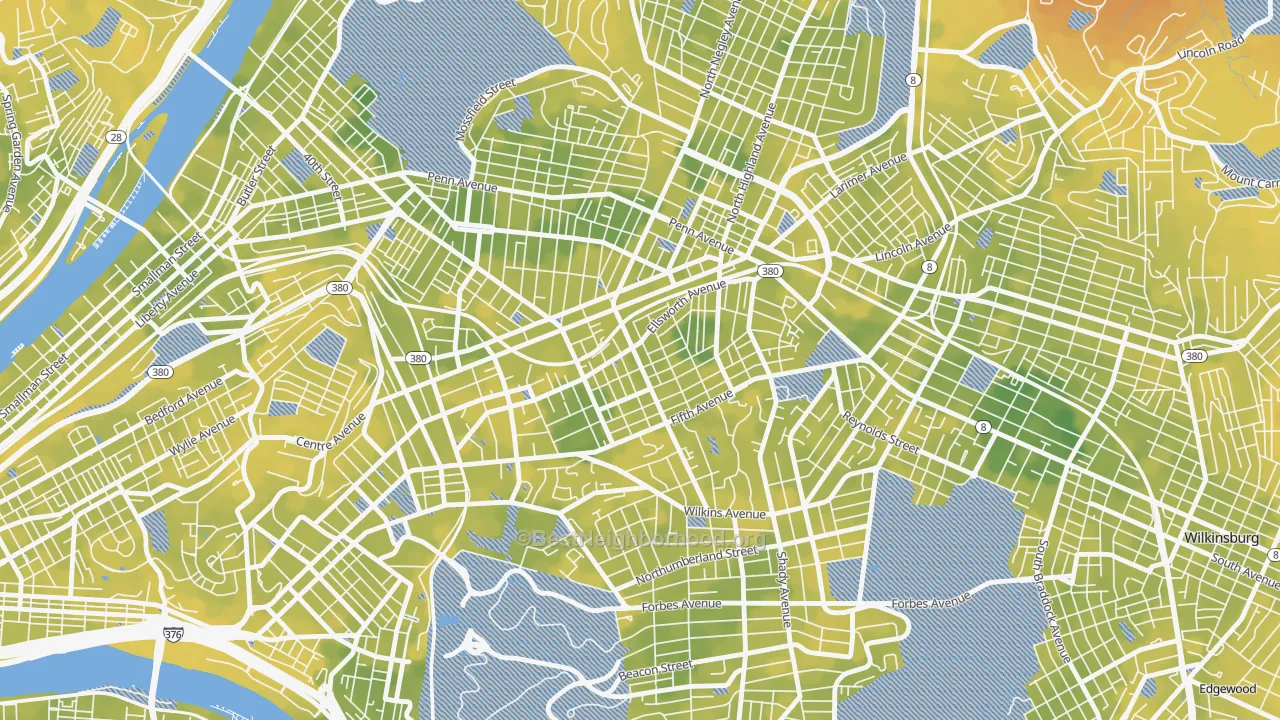 Bike Grade map of Shadyside, Pittsburgh, PA