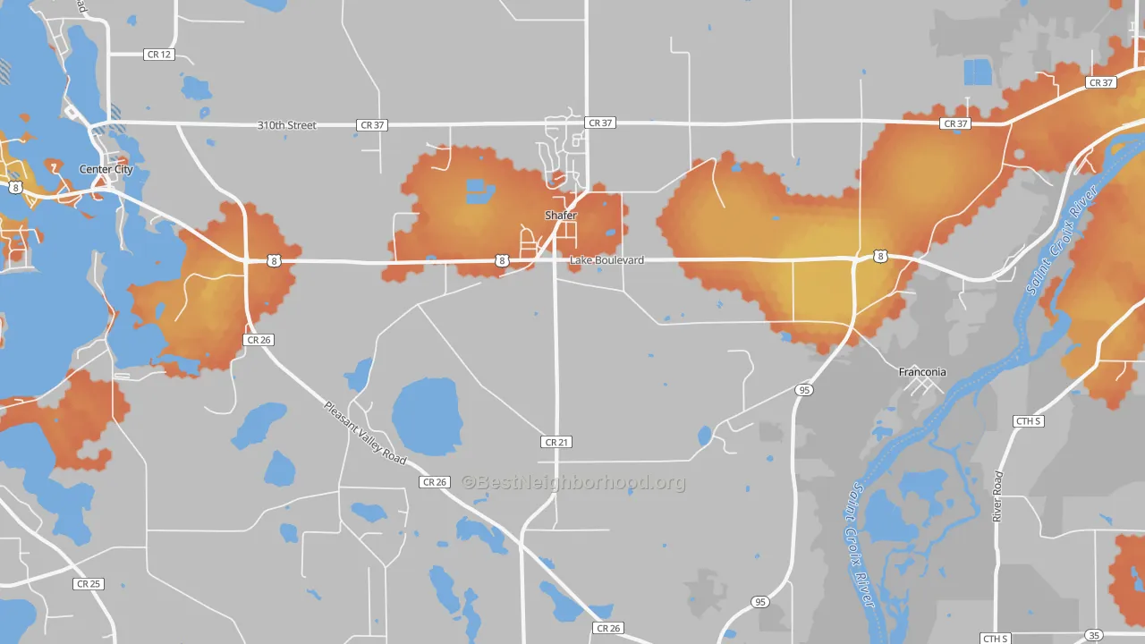 Bike Grade map of Shafer, MN