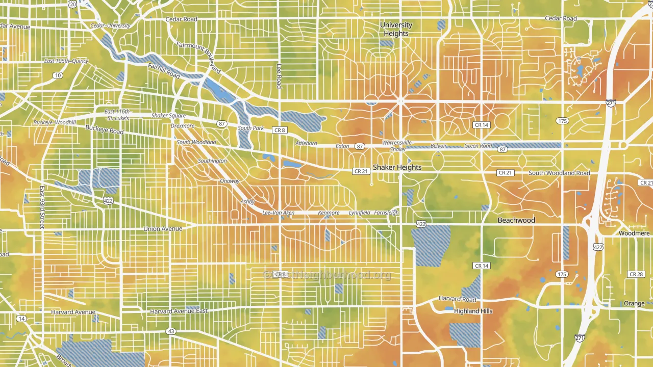 Bike Grade map of Shaker Heights, OH