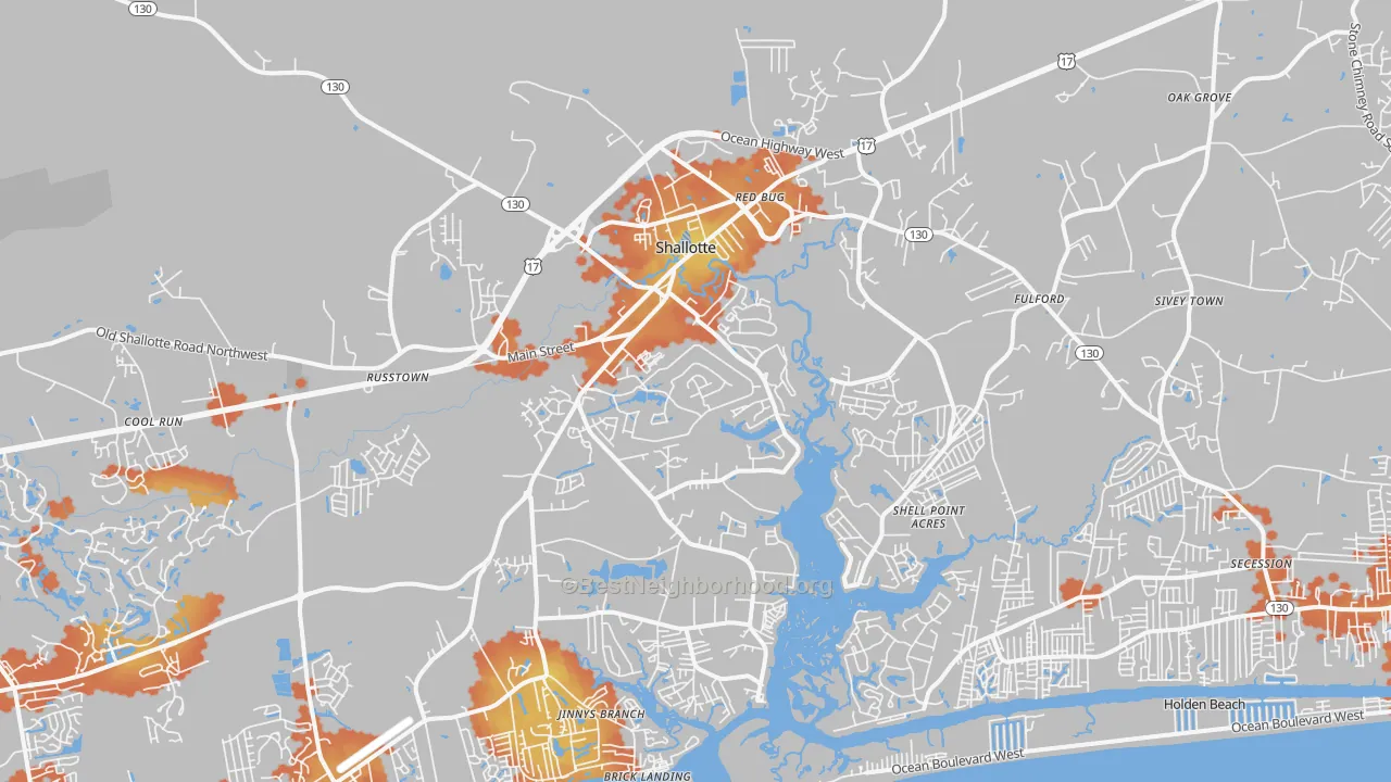 Bike Grade map of Shallotte, NC