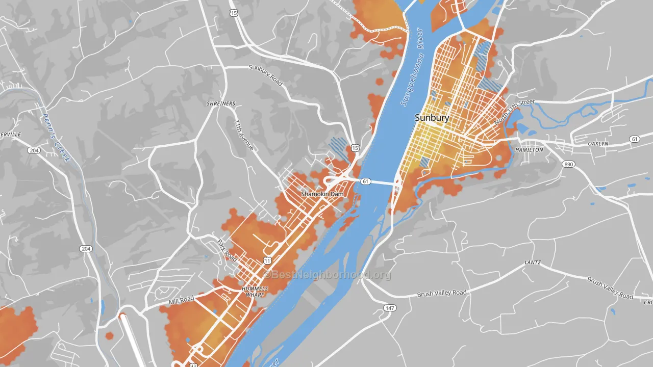 Bike Grade map of Shamokin Dam, PA