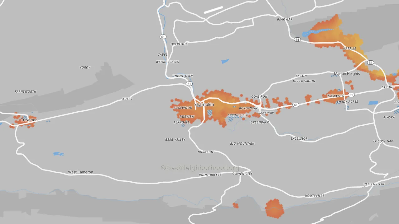 Bike Grade map of Shamokin, PA