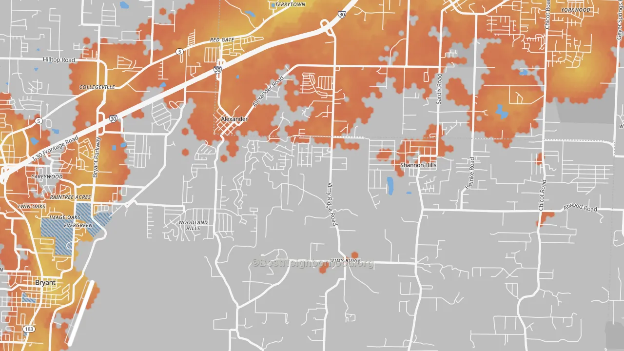 Bike Grade map of Shannon Hills, AR