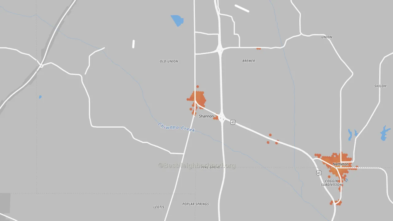 Bike Grade map of Shannon, MS