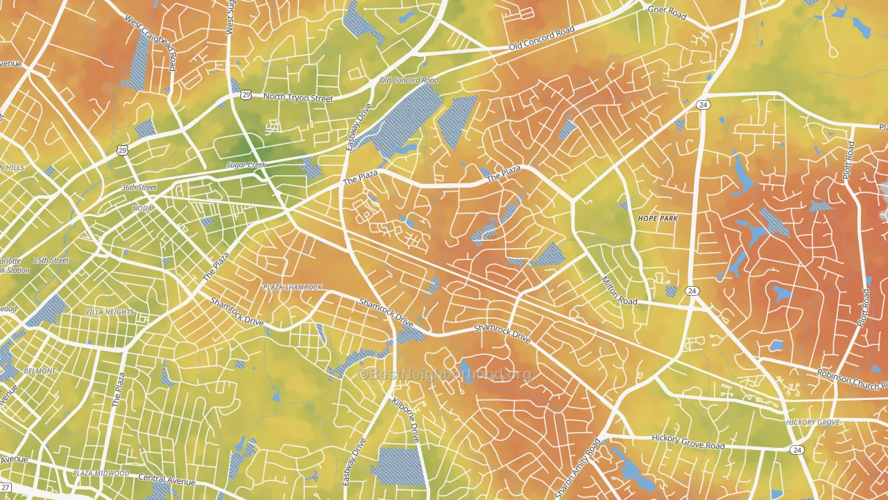 Bike Grade map of Shannon Park, Charlotte, NC