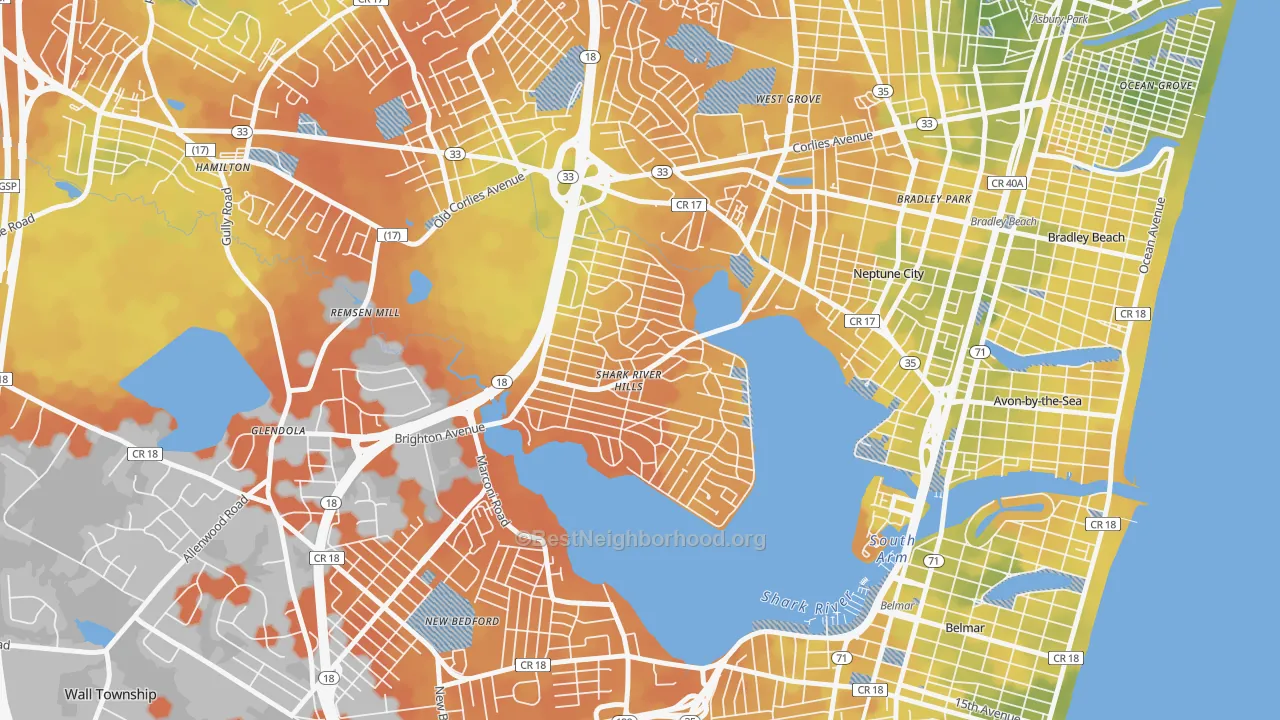 Bike Grade map of Shark River Hills, NJ