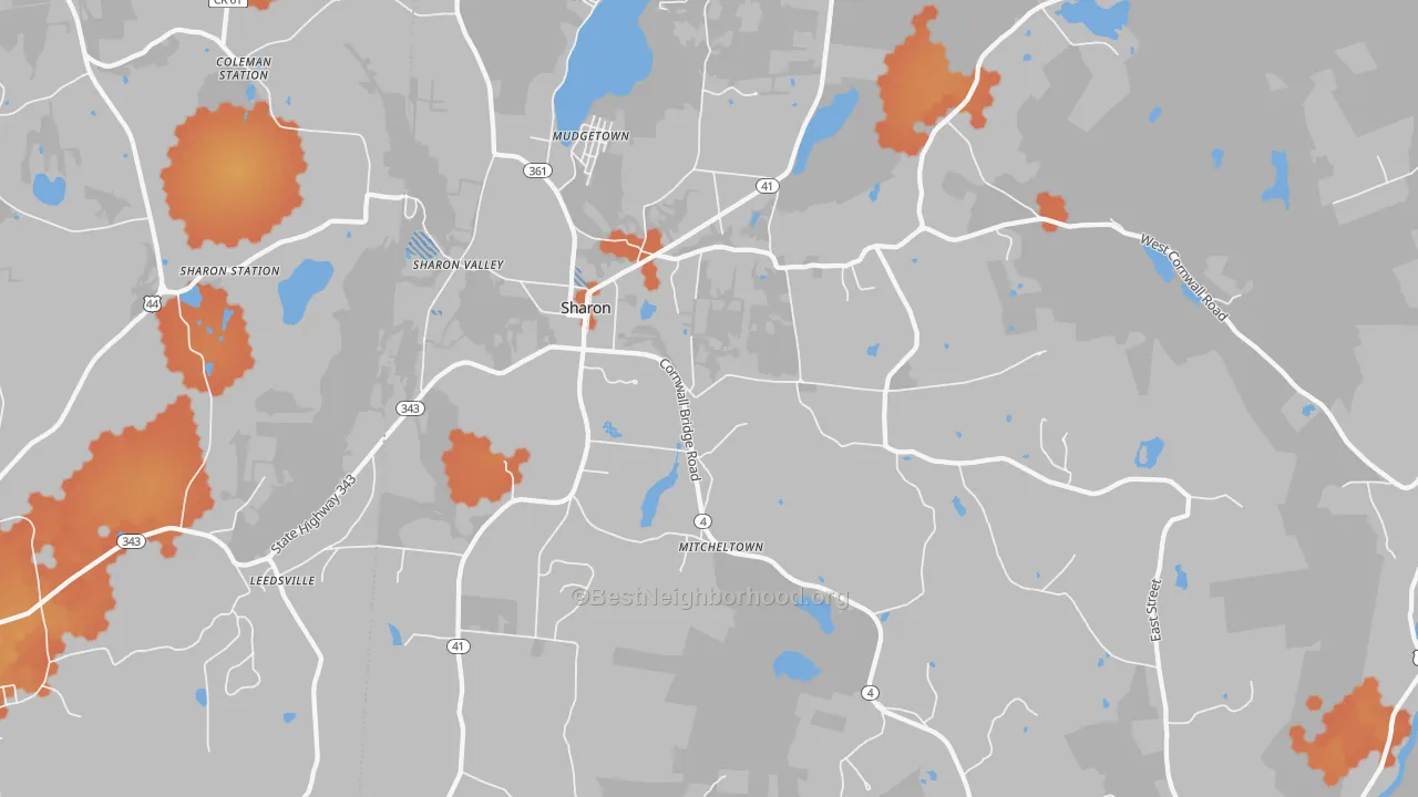 Bike Grade map of Sharon, CT