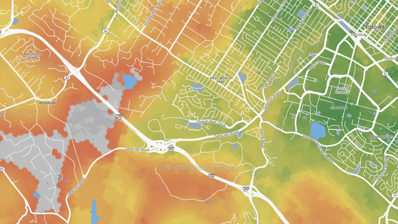 Bike Grade map of Sharon Heights, Menlo Park, CA