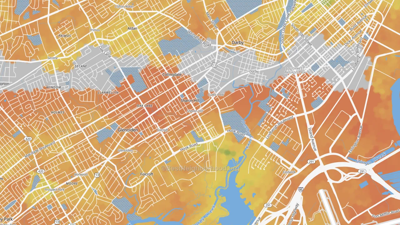Bike Grade map of Sharon Hill, PA