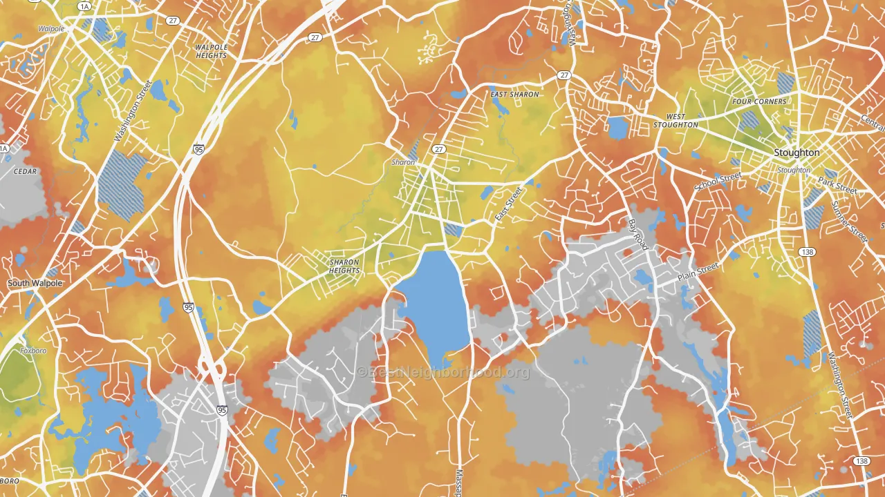 Bike Grade map of Sharon, MA