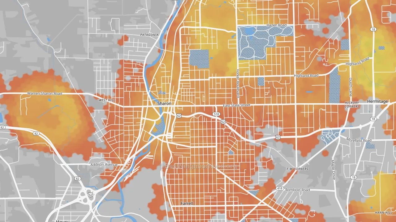 Bike Grade map of Sharon, PA