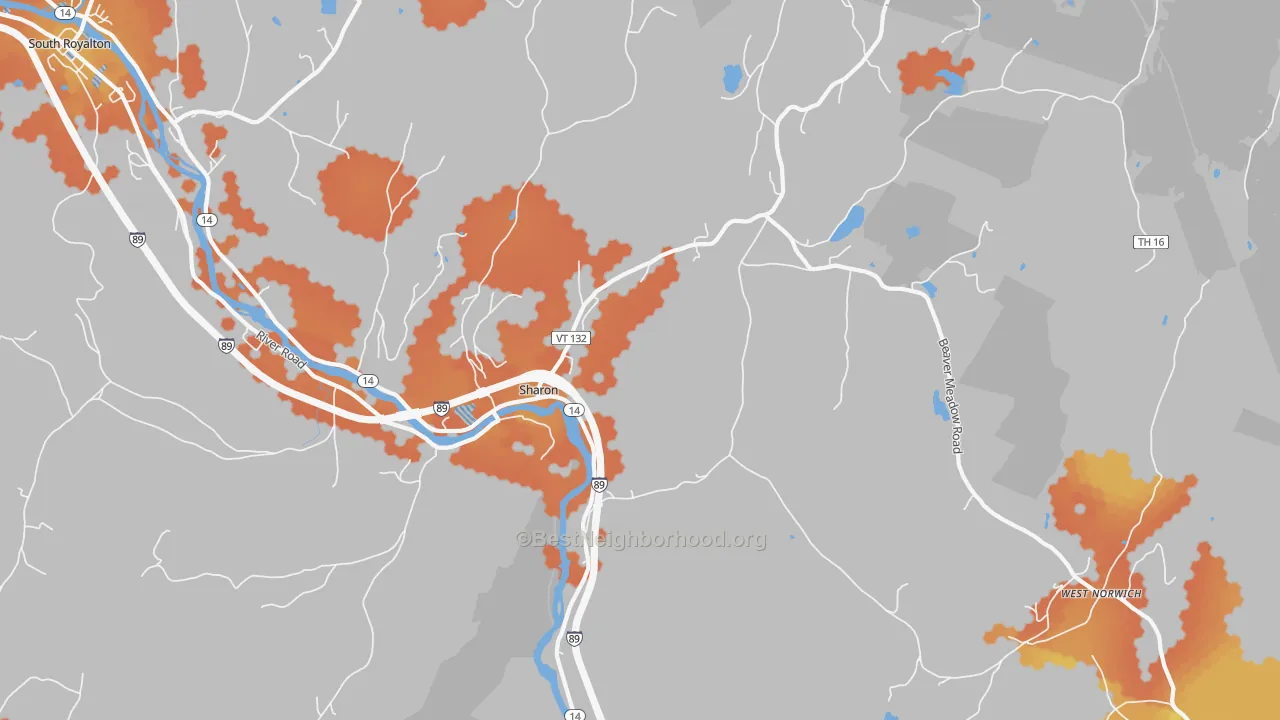 Bike Grade map of Sharon, VT