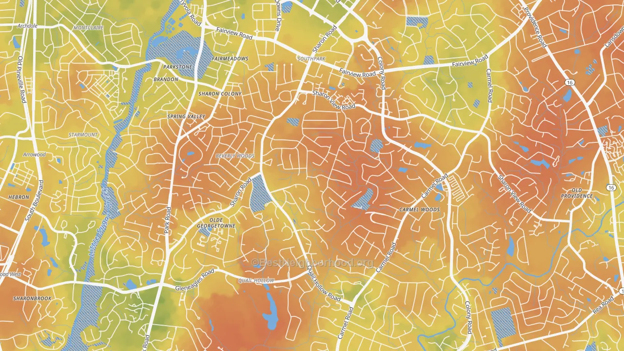 Bike Grade map of Sharon Woods, Charlotte, NC