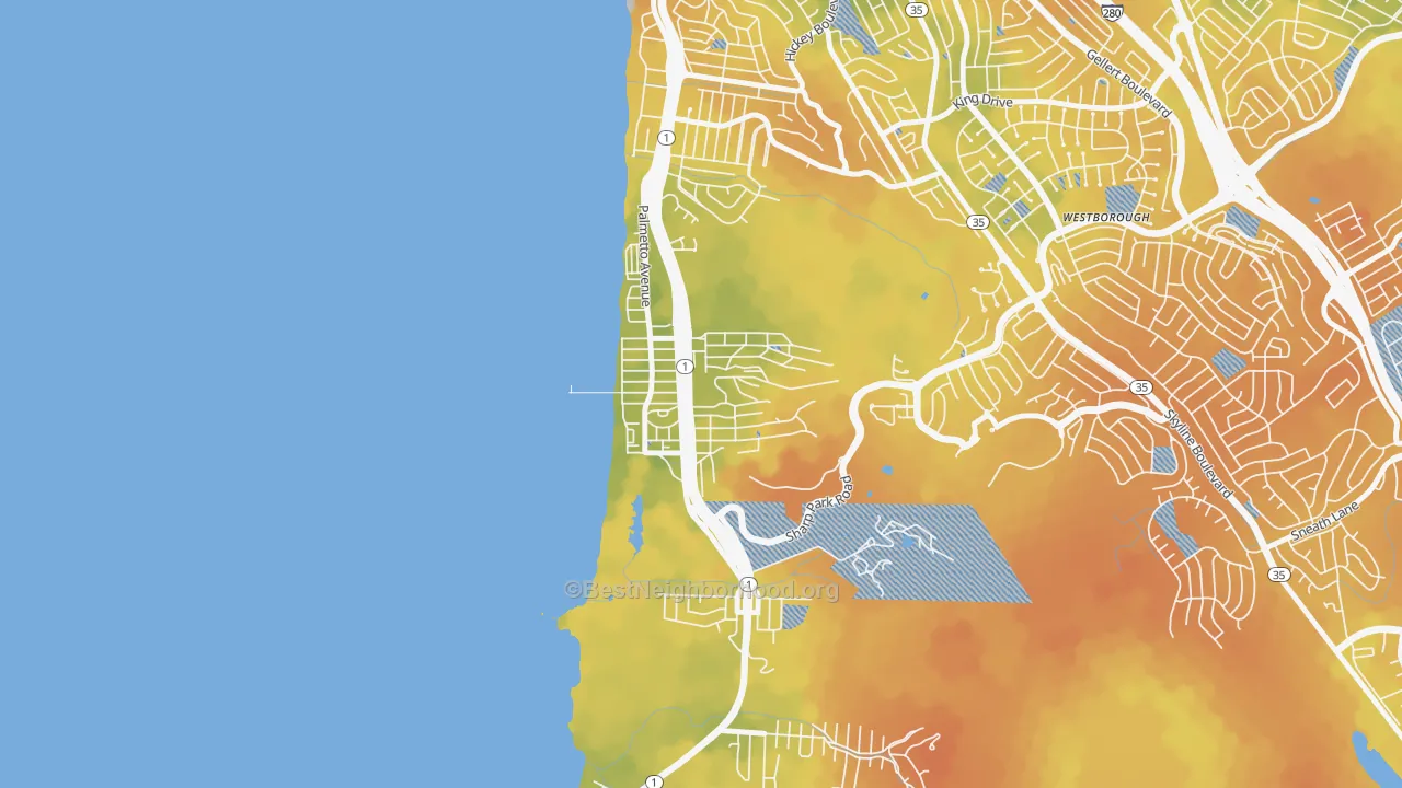 Bike Grade map of Sharp Park, Pacifica, CA