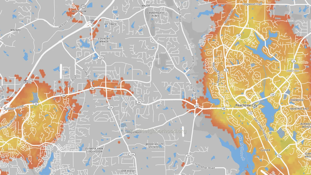Bike Grade map of Sharpsburg, GA