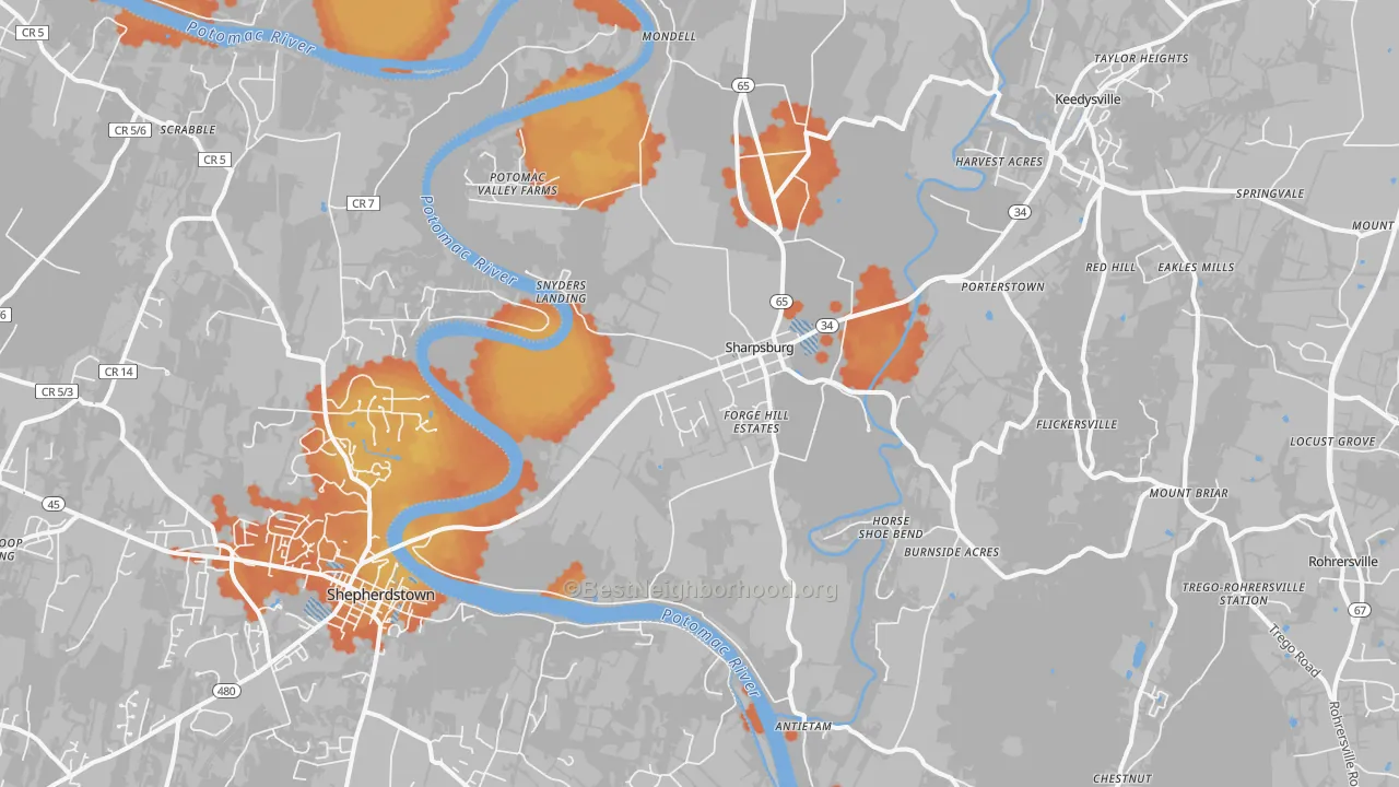 Bike Grade map of Sharpsburg, MD