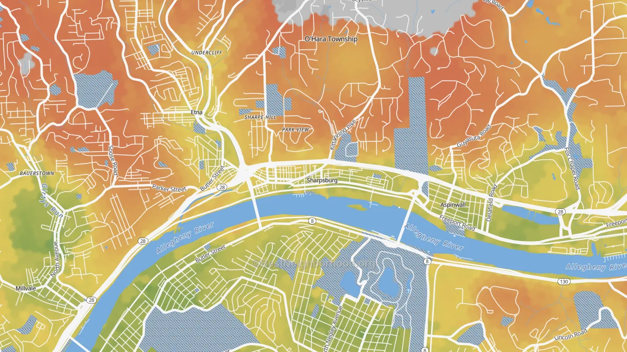 Bike Grade map of Sharpsburg, PA