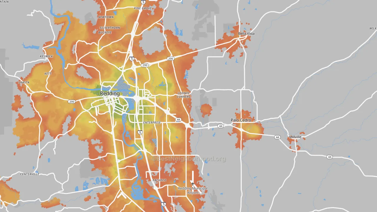 Bike Grade map of Shasta County, CA