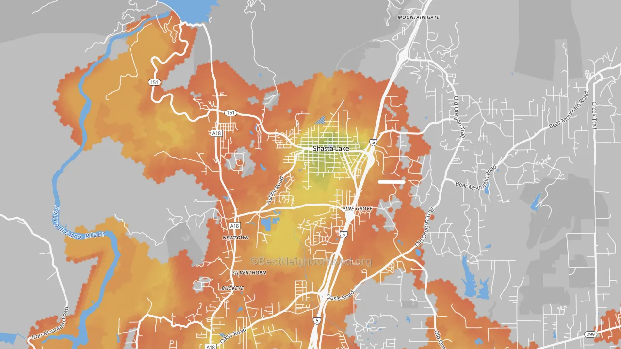 Bike Grade map of Shasta Lake, CA