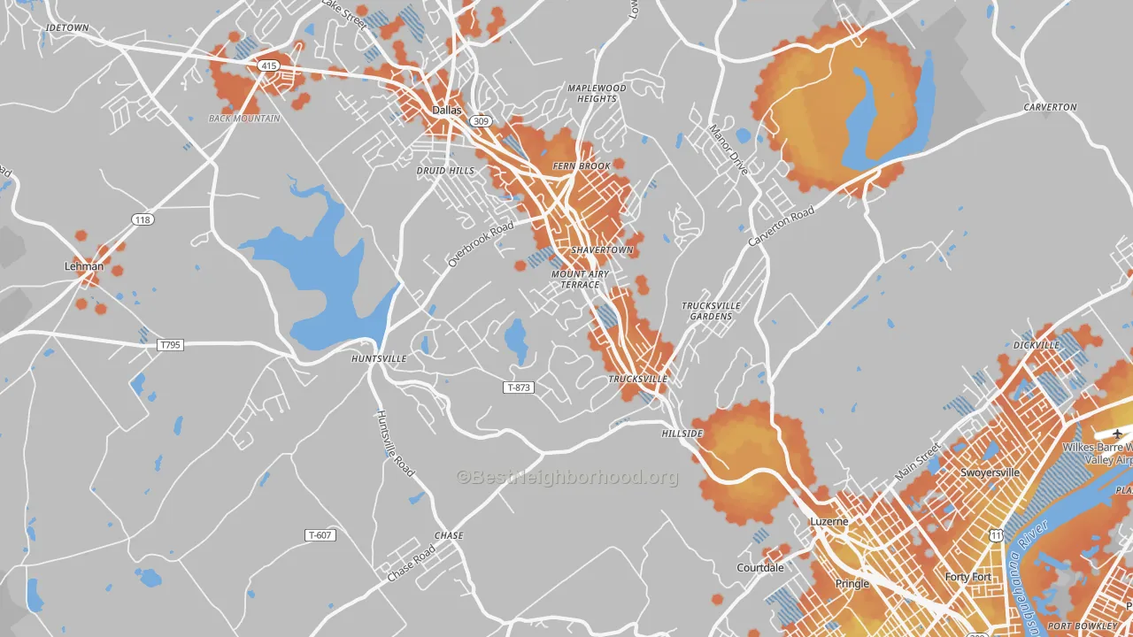 Bike Grade map of Shavertown, PA