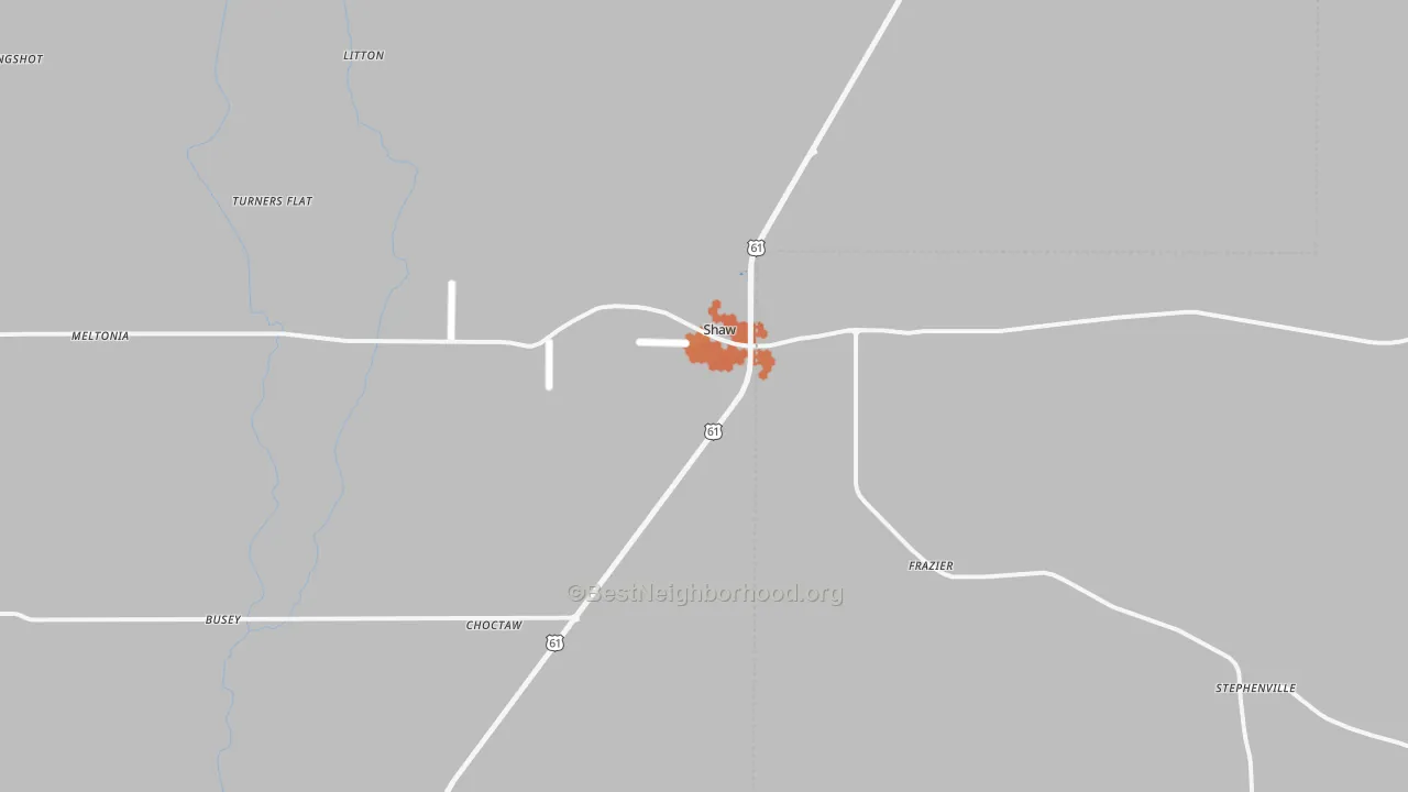 Bike Grade map of Shaw, MS