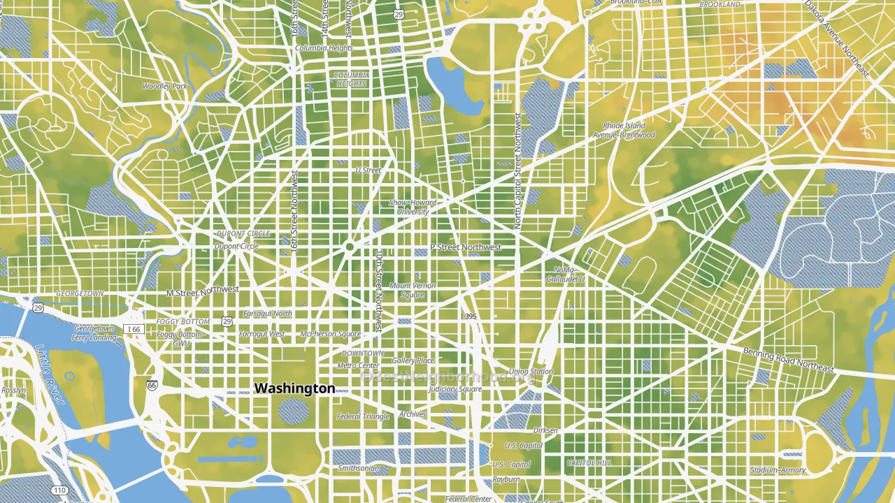 Bike Grade map of Shaw, Washington, DC
