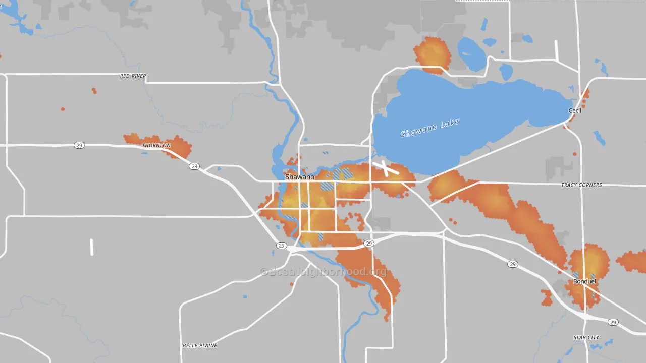 Bike Grade map of Shawano, WI