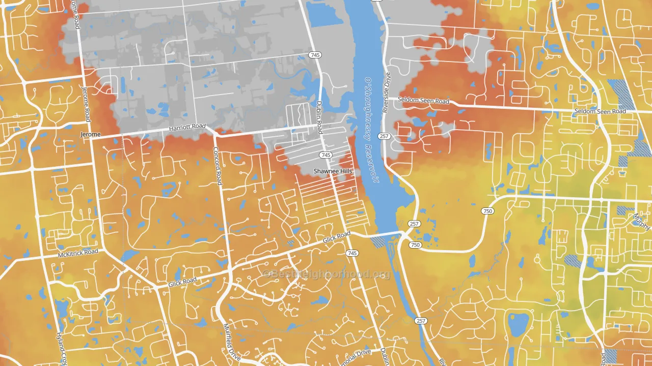 Bike Grade map of Shawnee Hills, OH