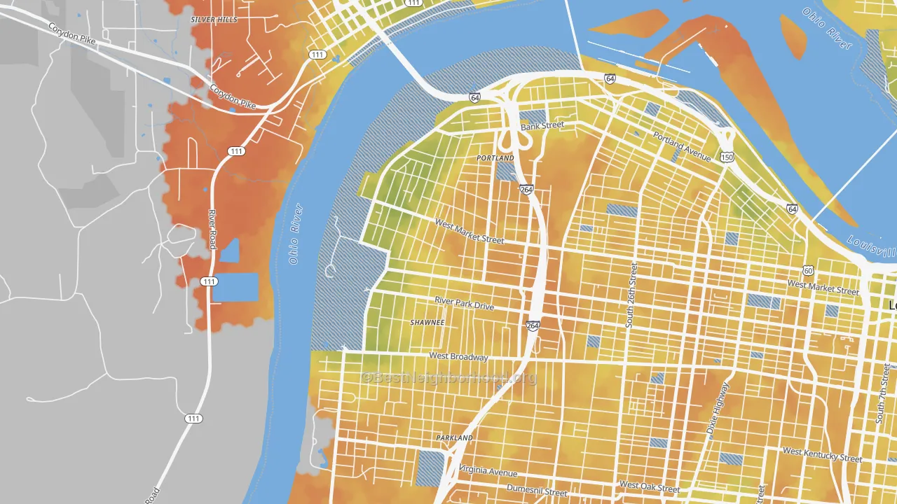 Bike Grade map of Shawnee, Louisville, KY