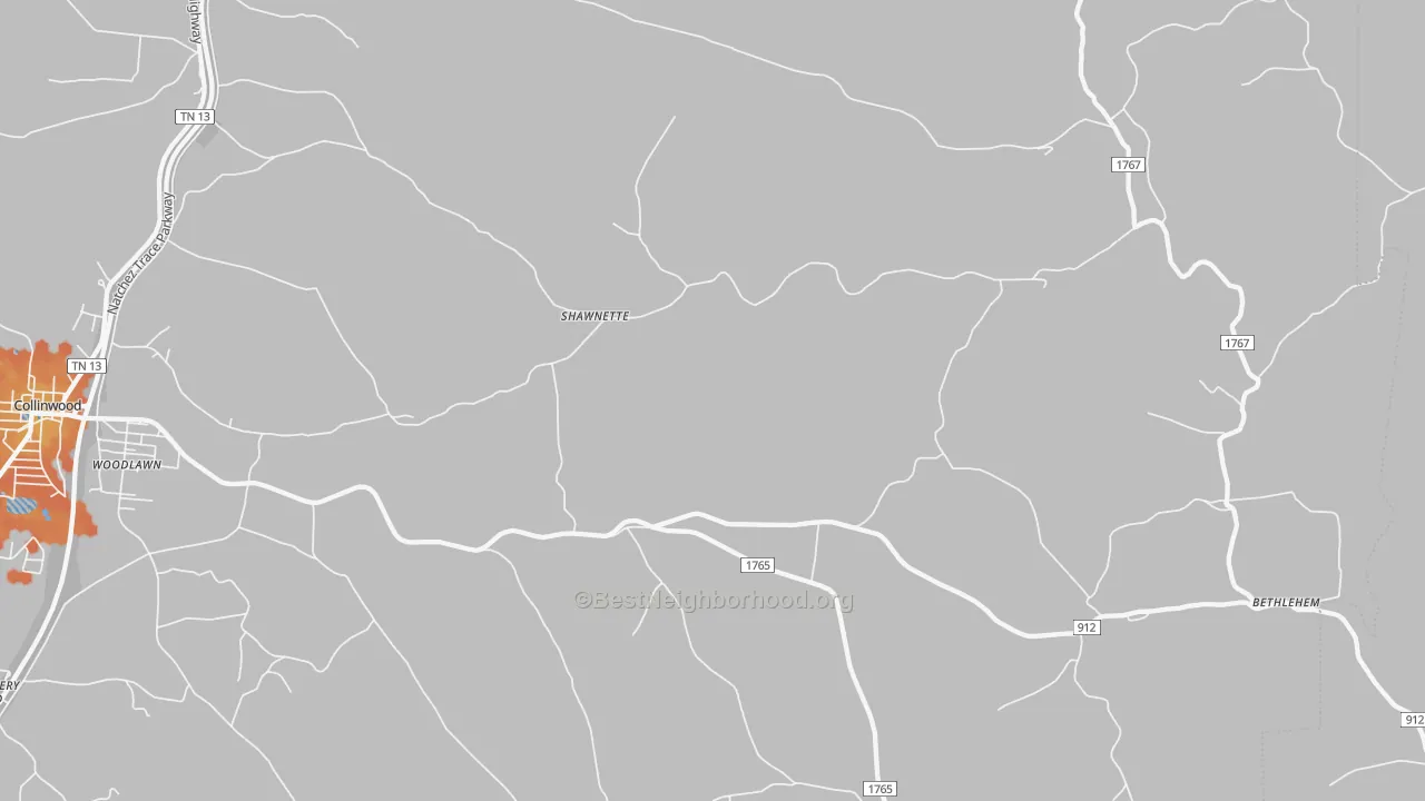 Bike Grade map of Shawnette, TN