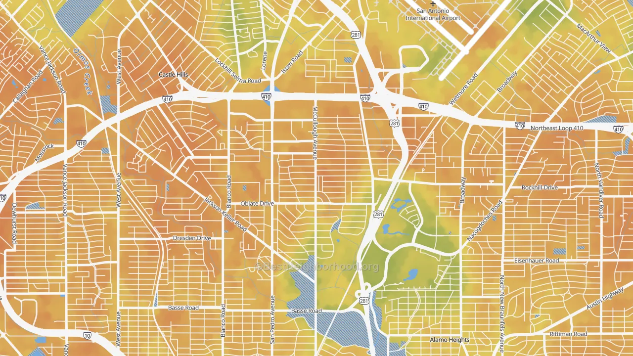 Bike Grade map of Shearer Hills-Ridgeview, San Antonio, TX