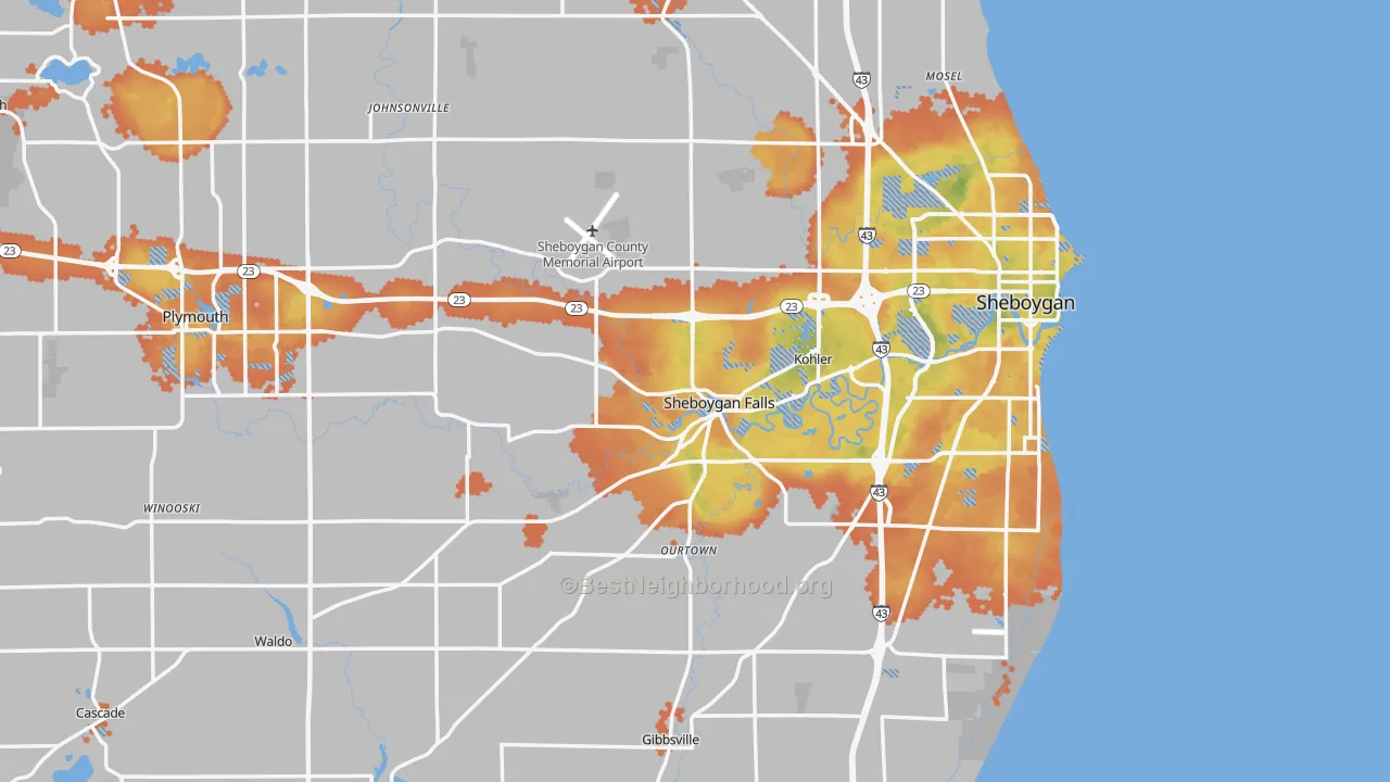 Bike Grade map of Sheboygan County, WI