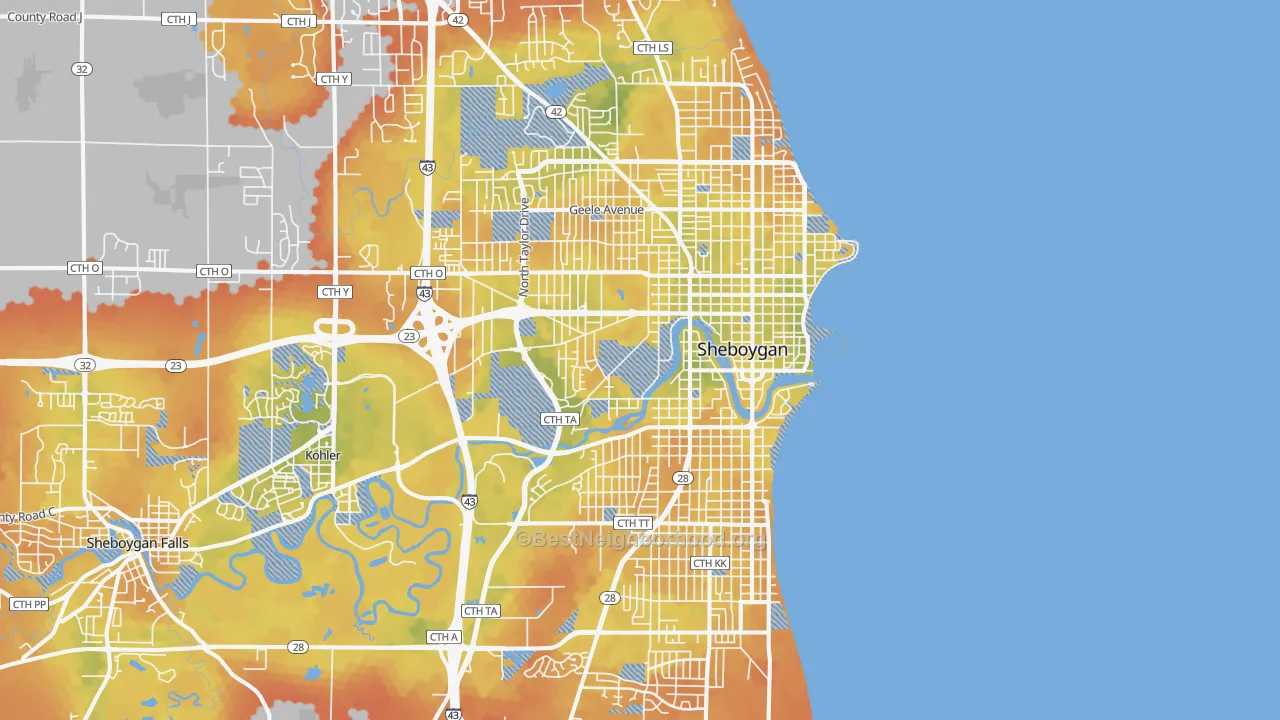 Bike Grade map of Sheboygan, WI