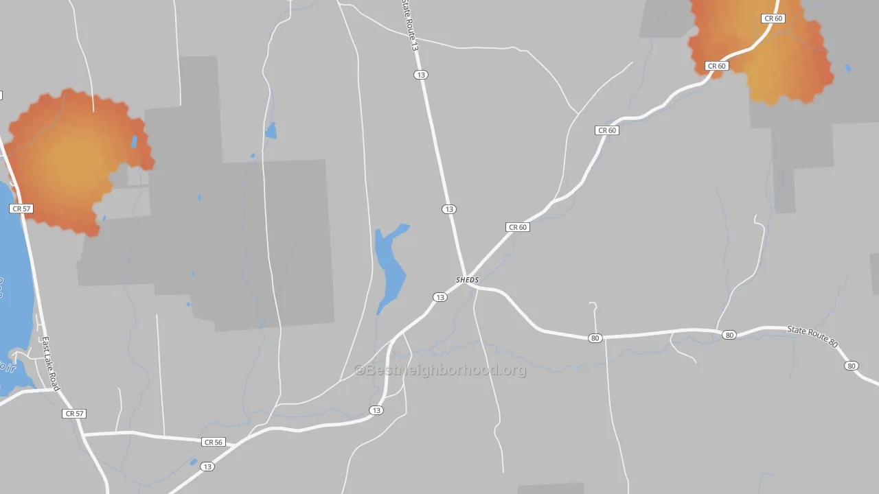 Bike Grade map of Sheds, NY
