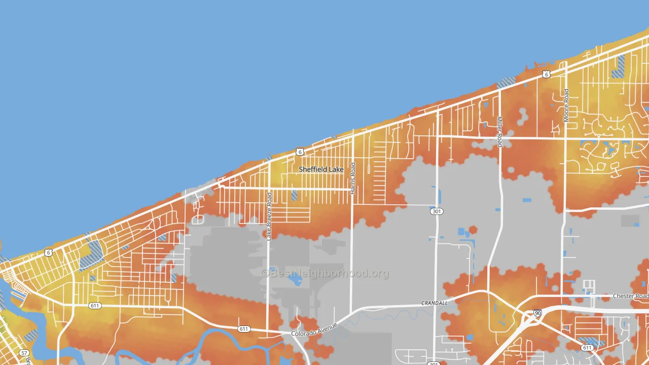Bike Grade map of Sheffield Lake, OH