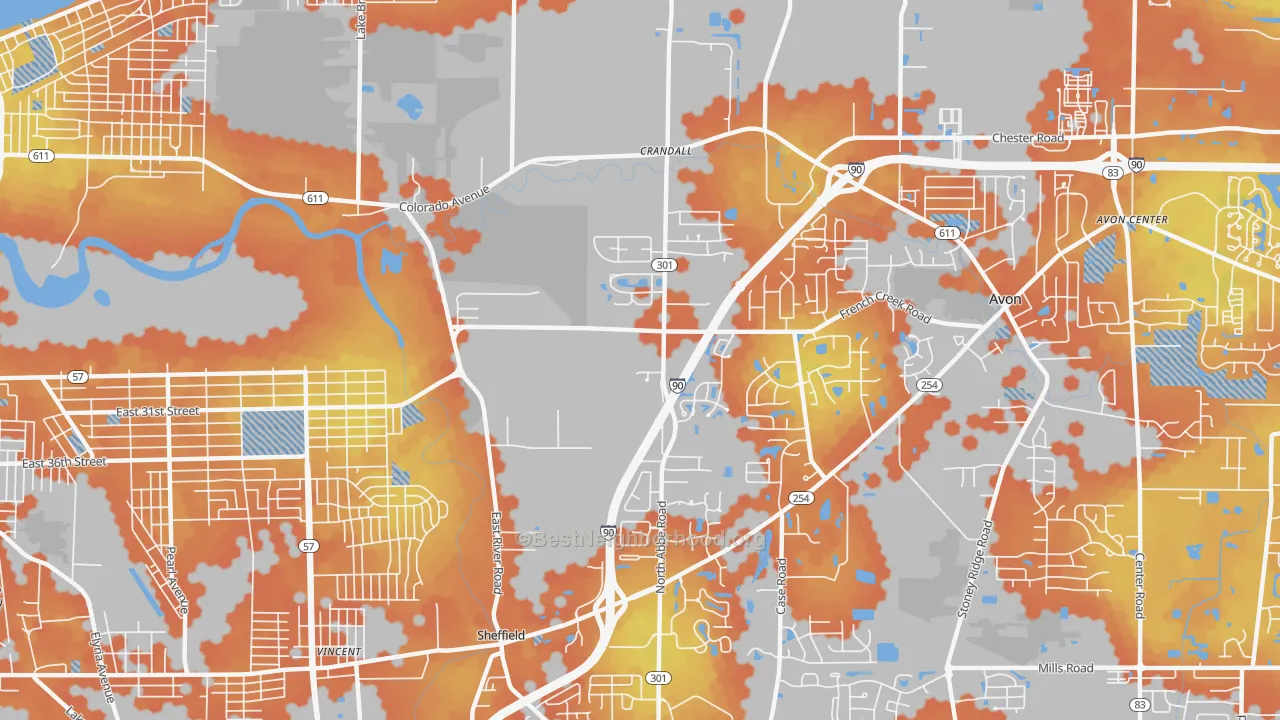 Bike Grade map of Sheffield, OH