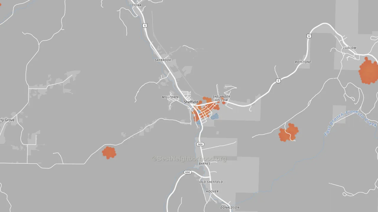 Bike Grade map of Sheffield, PA