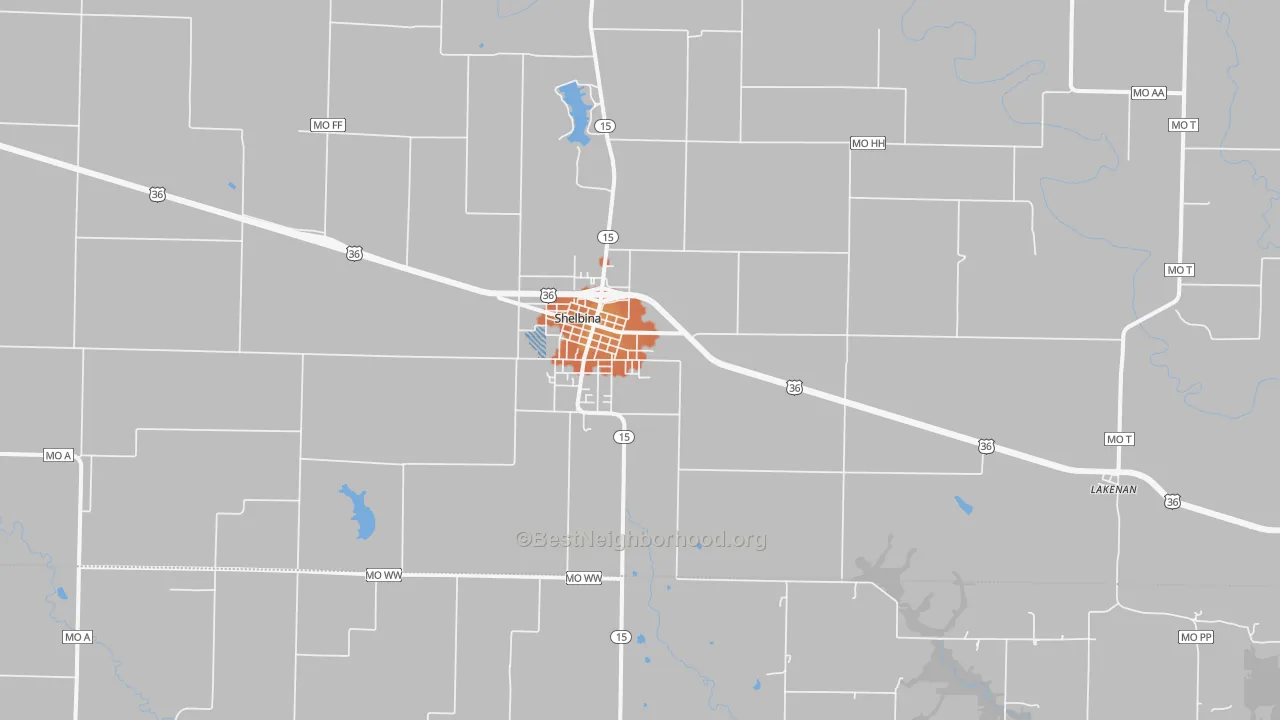 Bike Grade map of Shelbina, MO