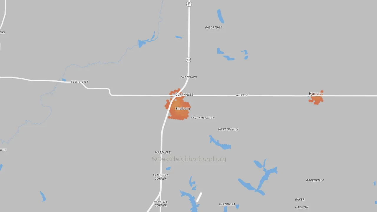 Bike Grade map of Shelburn, IN