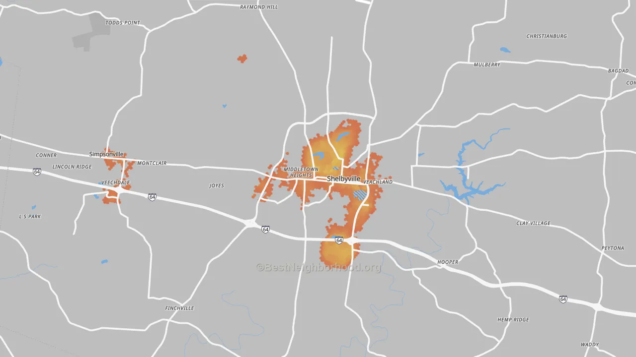 Bike Grade map of Shelby County, KY