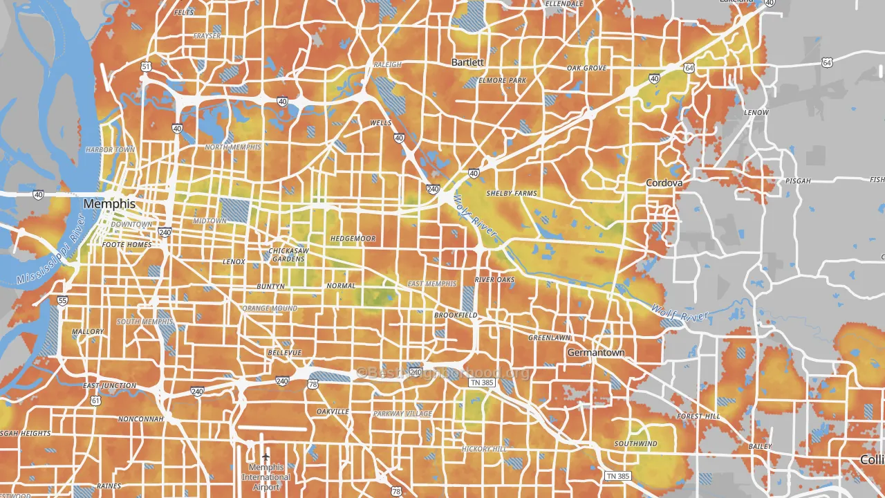 Bike Grade map of Shelby County, TN