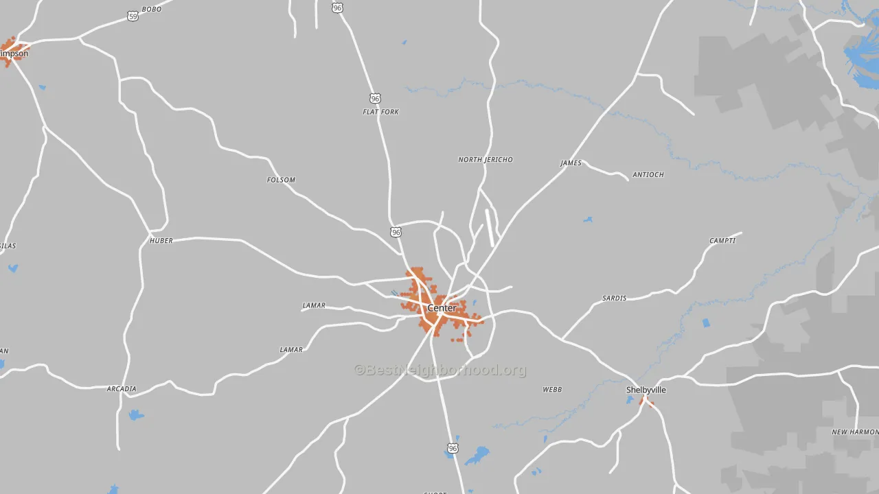 Bike Grade map of Shelby County, TX