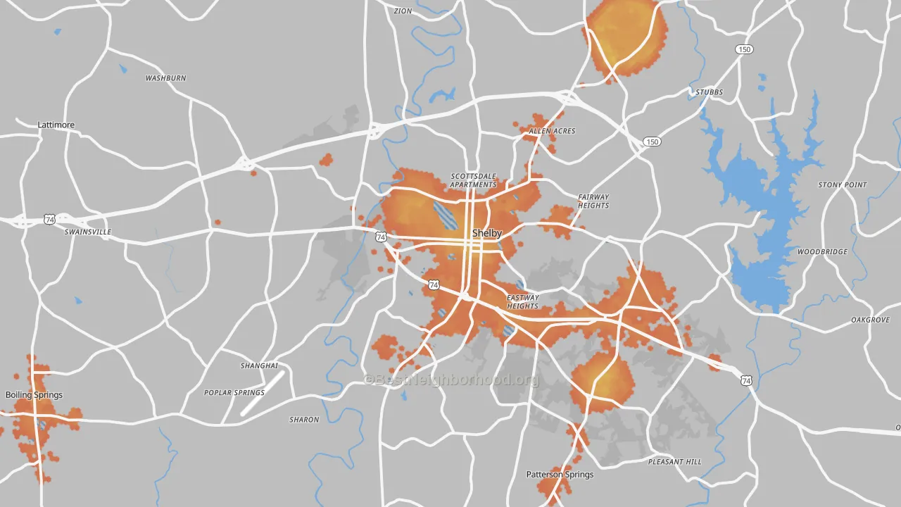 Bike Grade map of Shelby, NC