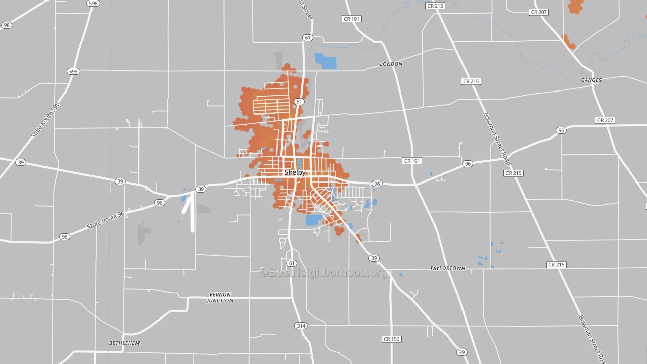 Bike Grade map of Shelby, OH