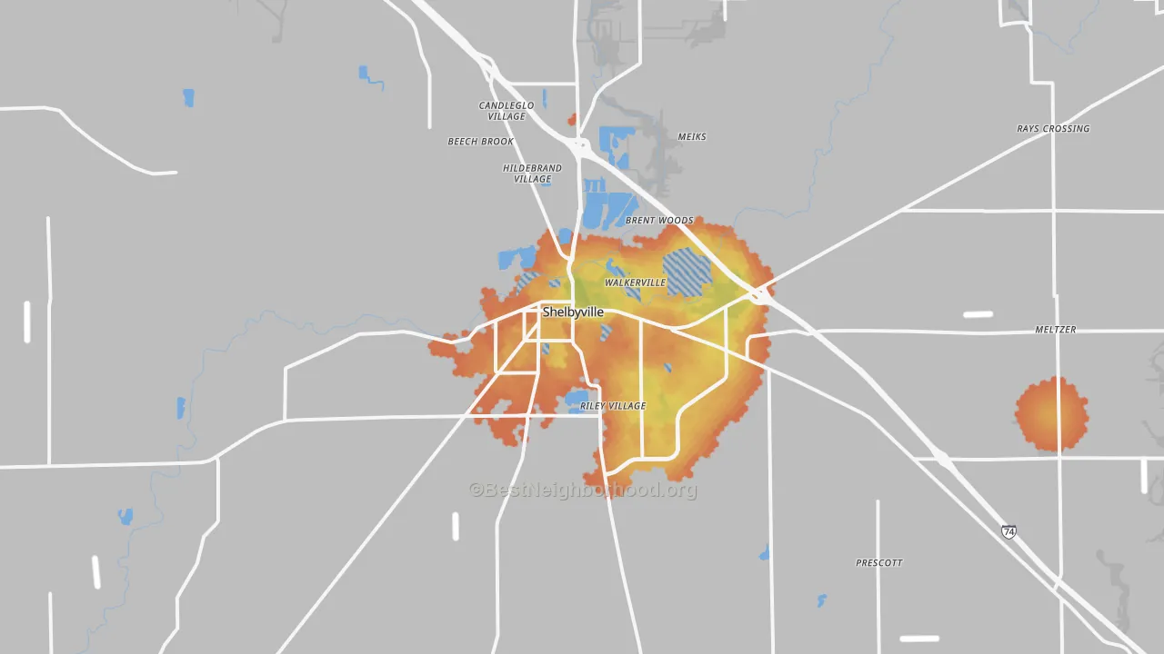 Bike Grade map of Shelbyville, IN