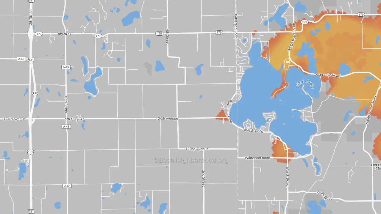 Bike Grade map of Shelbyville, MI