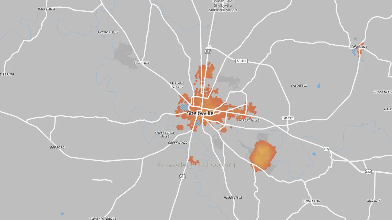 Bike Grade map of Shelbyville, TN