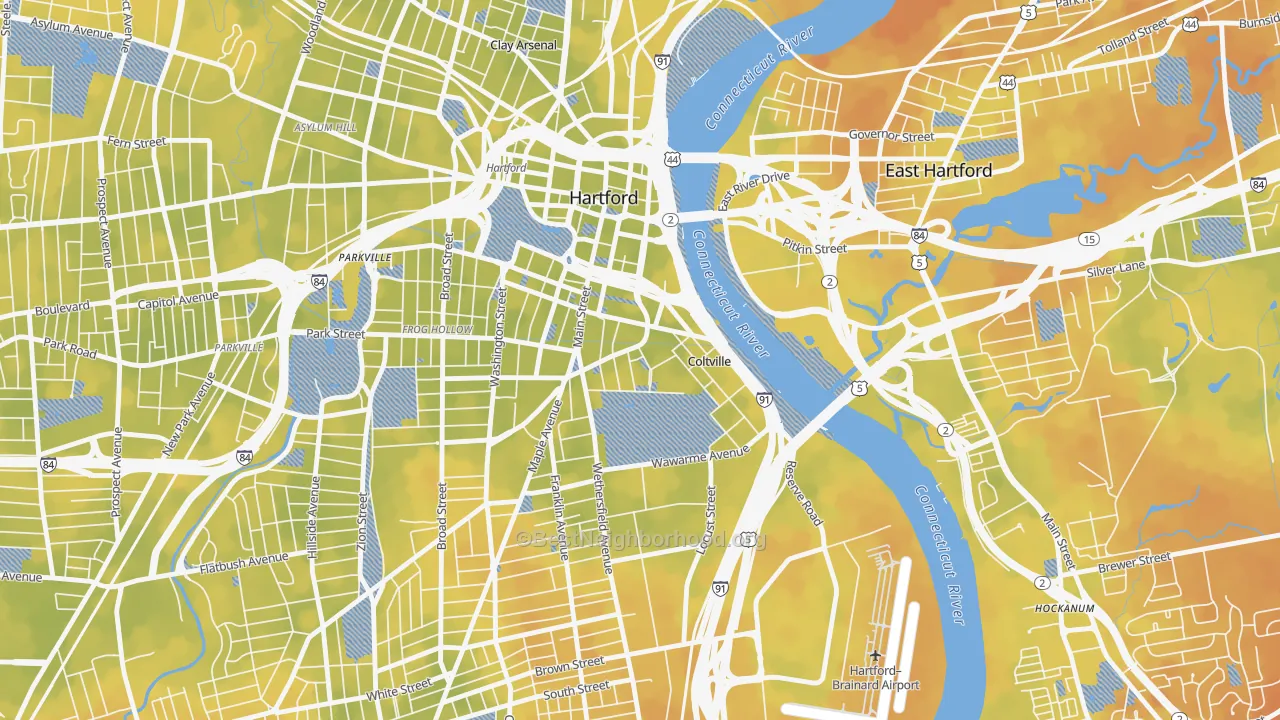 Bike Grade map of Sheldon Charter Oak, Hartford, CT