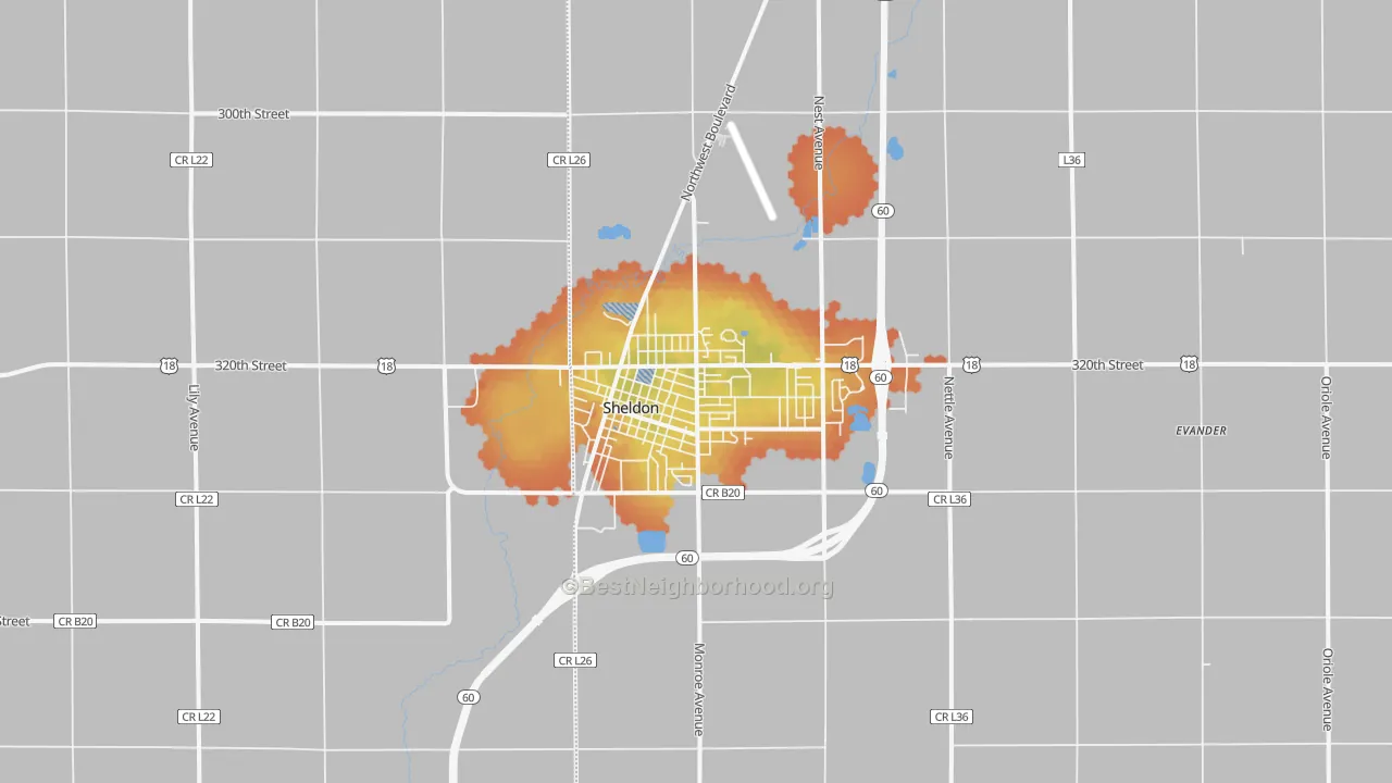 Bike Grade map of Sheldon, IA
