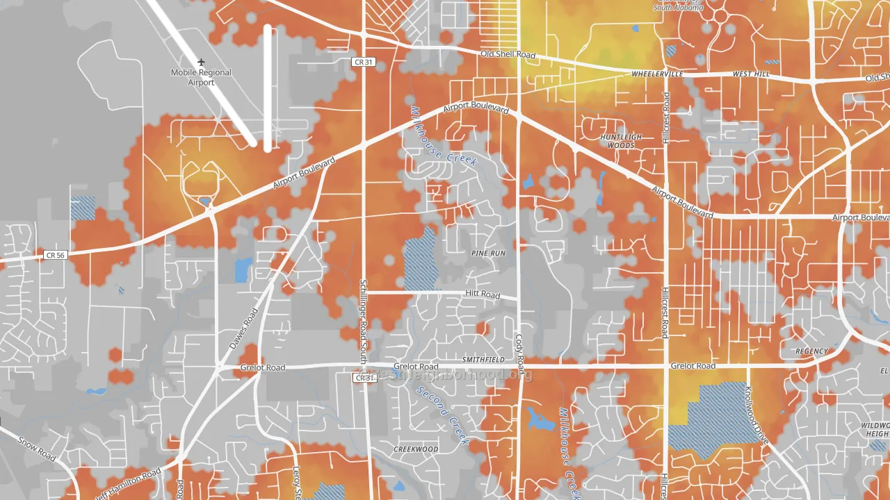 Bike Grade map of Sheldon, Mobile, AL